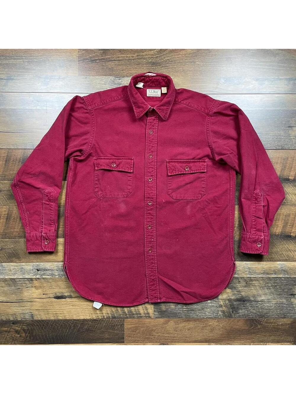 Vintage LL Bean Shirt Mens Medium Red Chamois Cloth Flannel Button Up